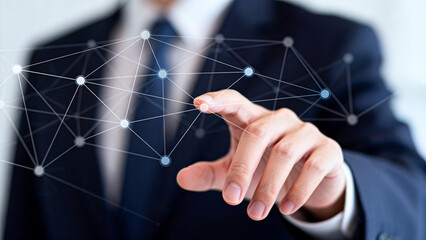 Businessman interacting with digital network