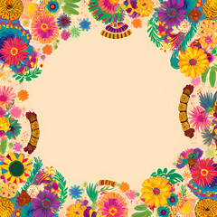 Simple Mexican culture background with bright colors and traditional motifs.