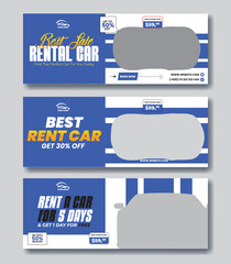 Fototapeta premium Car rent facebook cover page bundle design, web banner for car promotion, sale banner template