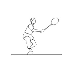 One continuous line drawing of badminton illustration. Badminton is a racquet sport played using racquets to hit a shuttlecock across a net. Sport theme design vector concept.