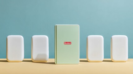 Modern Hybrid Workspace Desk Booking System with Reserved Chairs and Glowing Tablet for Professional Corporate Innovation and Creative Marketing Content