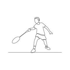 One continuous line drawing of badminton illustration. Badminton is a racquet sport played using racquets to hit a shuttlecock across a net. Sport theme design vector concept.