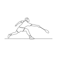 One continuous line drawing of badminton illustration. Badminton is a racquet sport played using racquets to hit a shuttlecock across a net. Sport theme design vector concept.