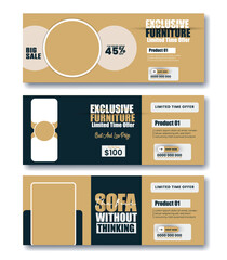 Furniture sale facebook cover page bundle design, web banner for furniture product promotion, sale banner template