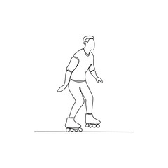 One continuous line drawing of roller skating illustration.Roller skating is a recreational activity, a sport, and a form of transportation with roller skates. Sport theme design vector concept.