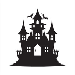Spooky Halloween Haunted House icon black silhouette vector illustration on transparent background