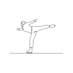 One continuous line drawing of ice skating illustration. Ice skating is the self-propulsion and gliding of a person across an ice surface, using ice skates. Sport theme design vector concept.