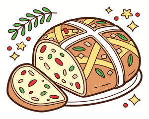 Stuffing bread loaf, holiday meal element, vector illustration isolated on white