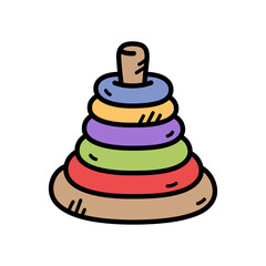 Colorful Stacking Toy on Transparent Background Featuring Rings of Blue Yellow Purple Green and Red in Simple Illustration Style for Educational Play