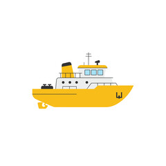 Fototapeta premium Yellow and White Cartoon Tugboat with Black Accents and Antenna