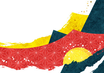 和紙と金箔の抽象的な背景フレーム 和風テクスチャパターンと筆の飾り枠