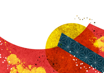 和紙と金箔の抽象的な背景フレーム 和風テクスチャパターンと筆の飾り枠