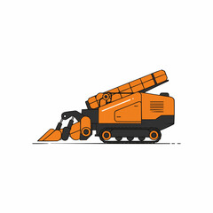 Orange Mining Machine with Scoop and Tracks, Heavy Equipment Illustration