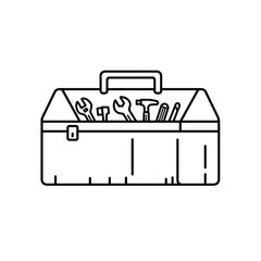 Open Tool Box with Wrenches, Hammer, and Screwdrivers