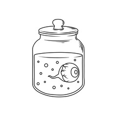 Eyeball in a jar with bubbles halloween themed line art
