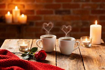 Fototapeta premium Cozy Romantic Coffee Date by Candlelight