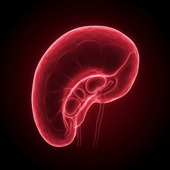  image of the spleen, with a deep, ruby-red glow. The illustration should convey its function in blood filtration and immunity, perhaps with subtle, flowing light patterns representing blood cells.