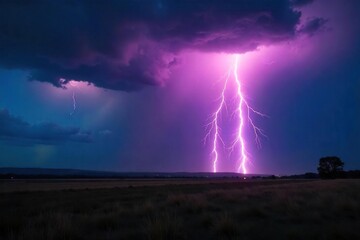 Breathtaking Lightning Strike Illuminates Dark Landscape During Dramatic Thunderstorm
