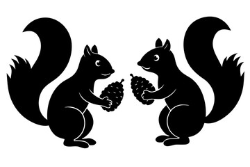 Squirrel holding acorn, autumn forest animal isolated on white background