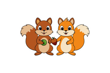 Squirrel holding acorn, autumn forest animal vector illustration