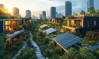Fototapeta premium Solar-powered cities with advanced energy systems, sustainable future technology, 3D illustration