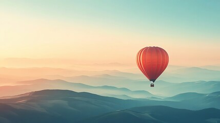 Fototapeta premium A vibrant hot air balloon over serene mountains.