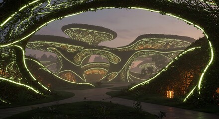 Futuristic Architecture with Glowing Structures