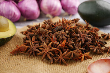Star Anise Spices Pile on Burlap