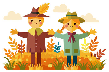 Scarecrow in autumn field vector illustration