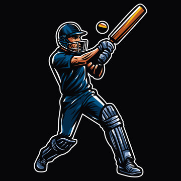 Abstract cricket bat is trying to hit the ball, Cartoon vector illustration