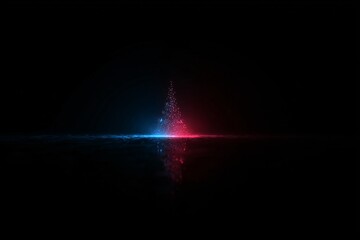 Minimal dark background with tiny neon Christmas tree in red and blue glow, modern holiday wallpaper.