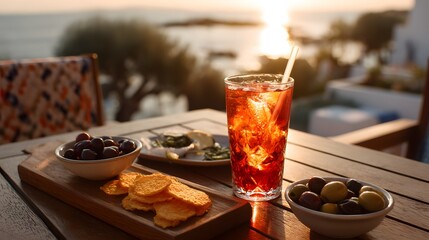 Sunset Aperitivo with Spritz Cocktails and Snacks on Scenic Terrace