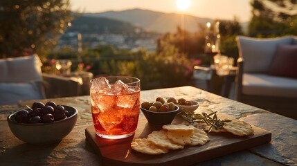 Sunset Aperitivo with Spritz Cocktails and Snacks on Scenic Terrace