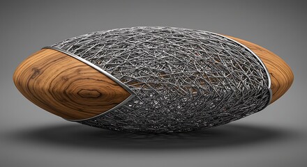 Decorative Oval Sculpture with Wood and Wire