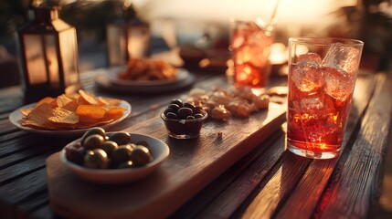 Sunset Aperitivo with Spritz Cocktails and Snacks on Scenic Terrace