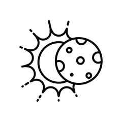 A blackoutlined illustration depicts a solar eclipse The sun is partially obscured by a celestial body with craters