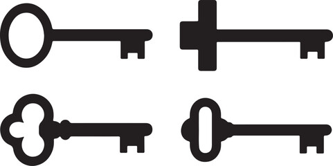 Silhouette of Vintage Keys Icon Set Vector Illustration