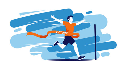 Fototapeta premium Illustration of a man crossing the finish line, symbolizing victory and success