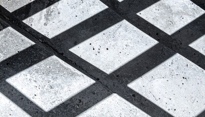 Abstract Top Down View of Geometric Shadows on Textured Concrete Pavement Tiles