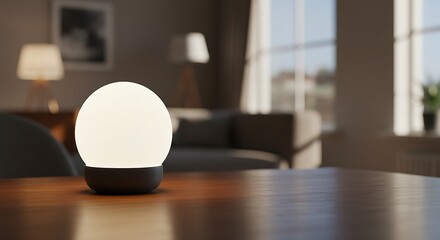 Modern Ball Lamp on Wooden Table