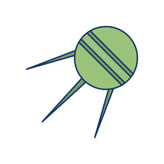 A green satellite icon has a circular body with stripes and three pointed legs