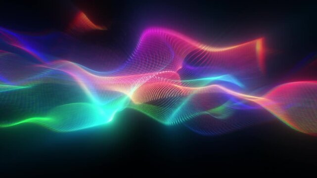 Technology. Big data wave of particles. Futuristic neon glowing surface. Abstract motion background. 4k video. Agentic ai, deep learning, llm concept.