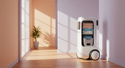Laundry Robot with Clothes Inside a House