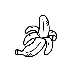 Peeled Banana Doodle Illustration with Black Outline on Transparent Background Nutrition and Healthy Snack Concept