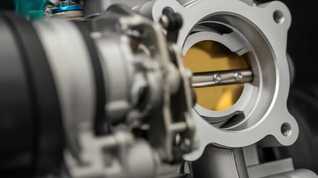 Close-up of a clean car throttle body assembly with butterfly valve.