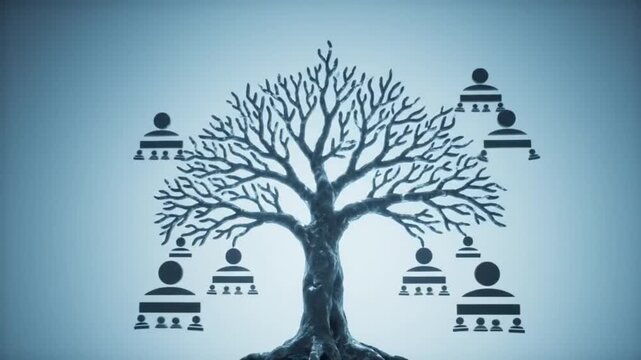 Family Tree with People Icons Representing Genealogy and Connections.