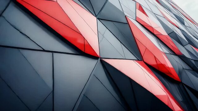 Abstract red and gray geometric facade