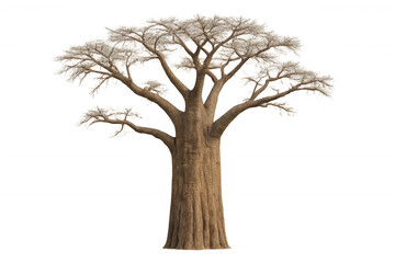 Obraz premium African baobab tree with thick trunk and sparse branches, isolated on a transparent background, representing nature and resilience