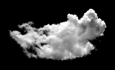 Single realistic white cloud isolated on a black background, perfect for photo editing, sky design, weather, fantasy scenes, and creative digital artwork in high resolution.