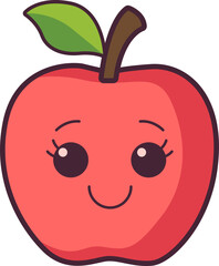 Cute Apple Character with Blushing Cheeks and Leaf
